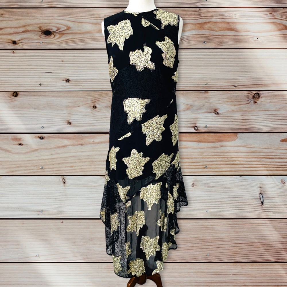 W2 Topshop women's dress Gold Metallic leaf mesh size 10 cruise night out